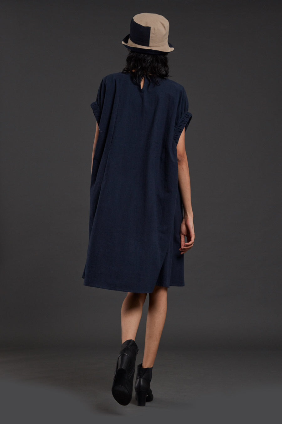 A Model Wearing Blue Pure Cotton Navy Blue Pocket Dress, curated by Only Ethikal