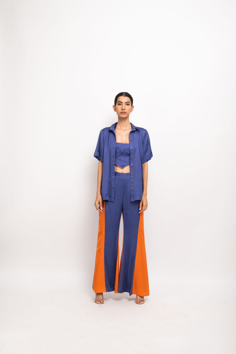A Model Wearing Blue Bemberg Blue-Orange Co-ord Set, curated by Only Ethikal