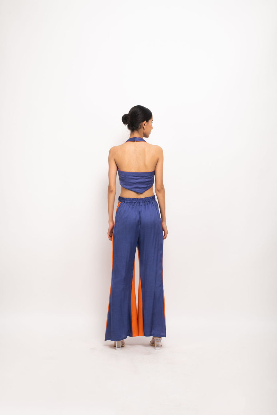 A Model Wearing Blue Bemberg Blue-Orange Halter Neck Set, curated by Only Ethikal