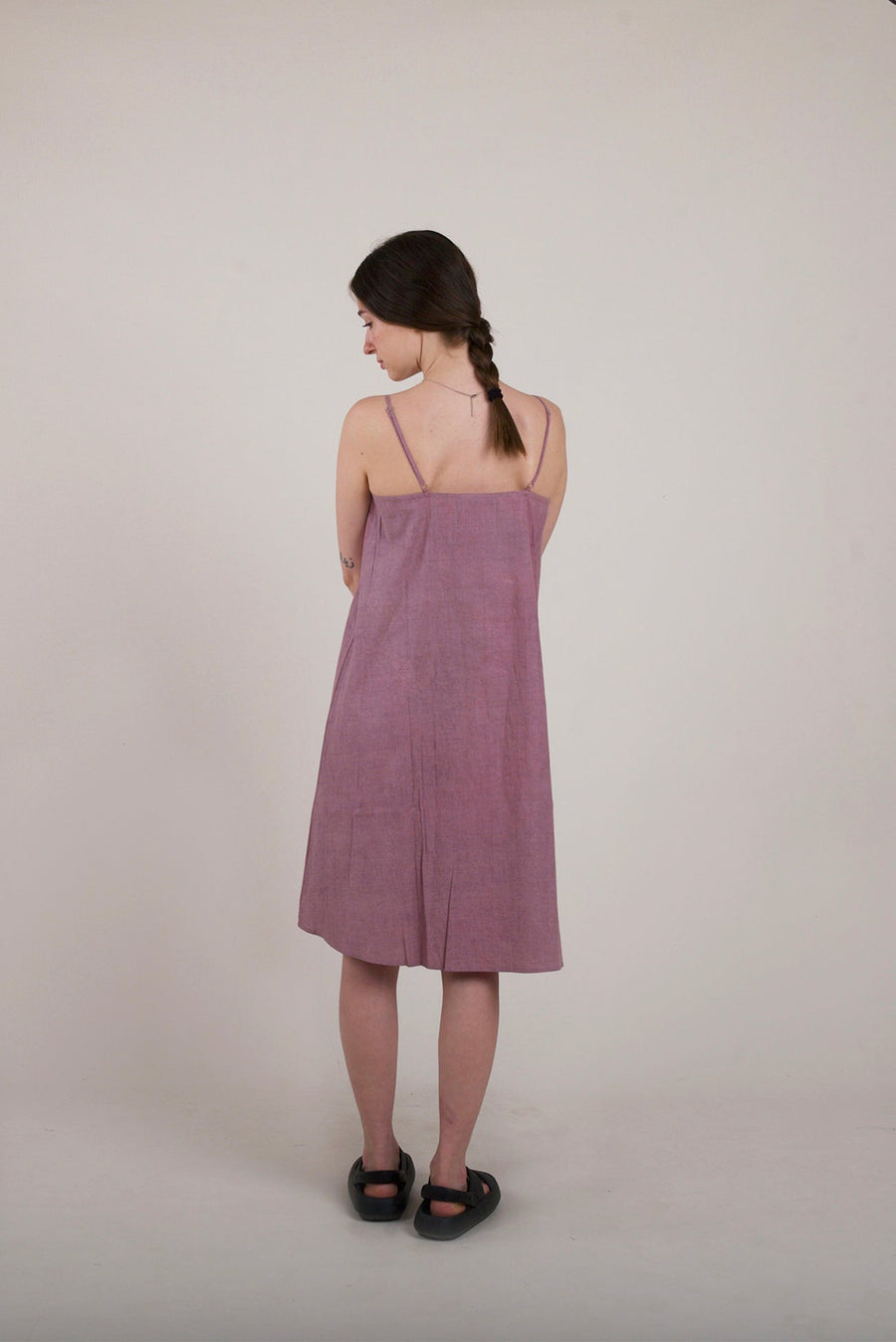 A Model Wearing Purple Pure Cotton Poppy’s Song Dress, curated by Only Ethikal