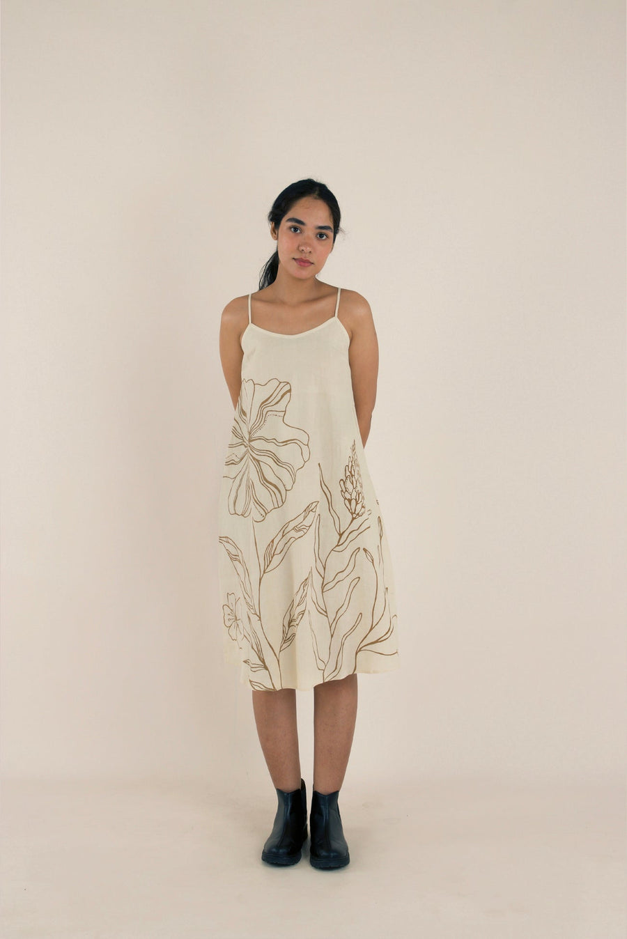 A Model Wearing Multicolor Pure Cotton Sage White Dress, curated by Only Ethikal