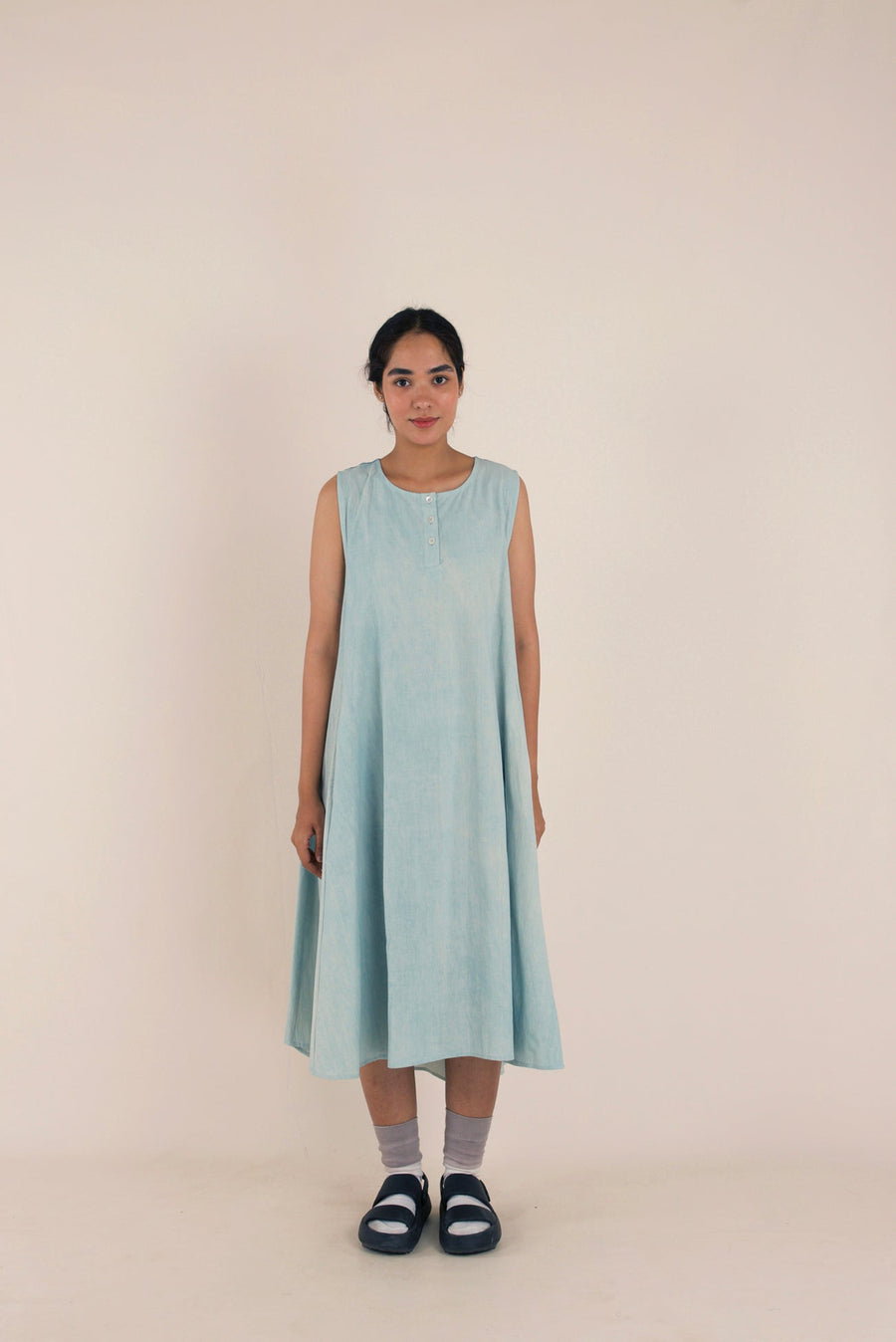 A Model Wearing Blue Pure Cotton Berry Blue Dress, curated by Only Ethikal