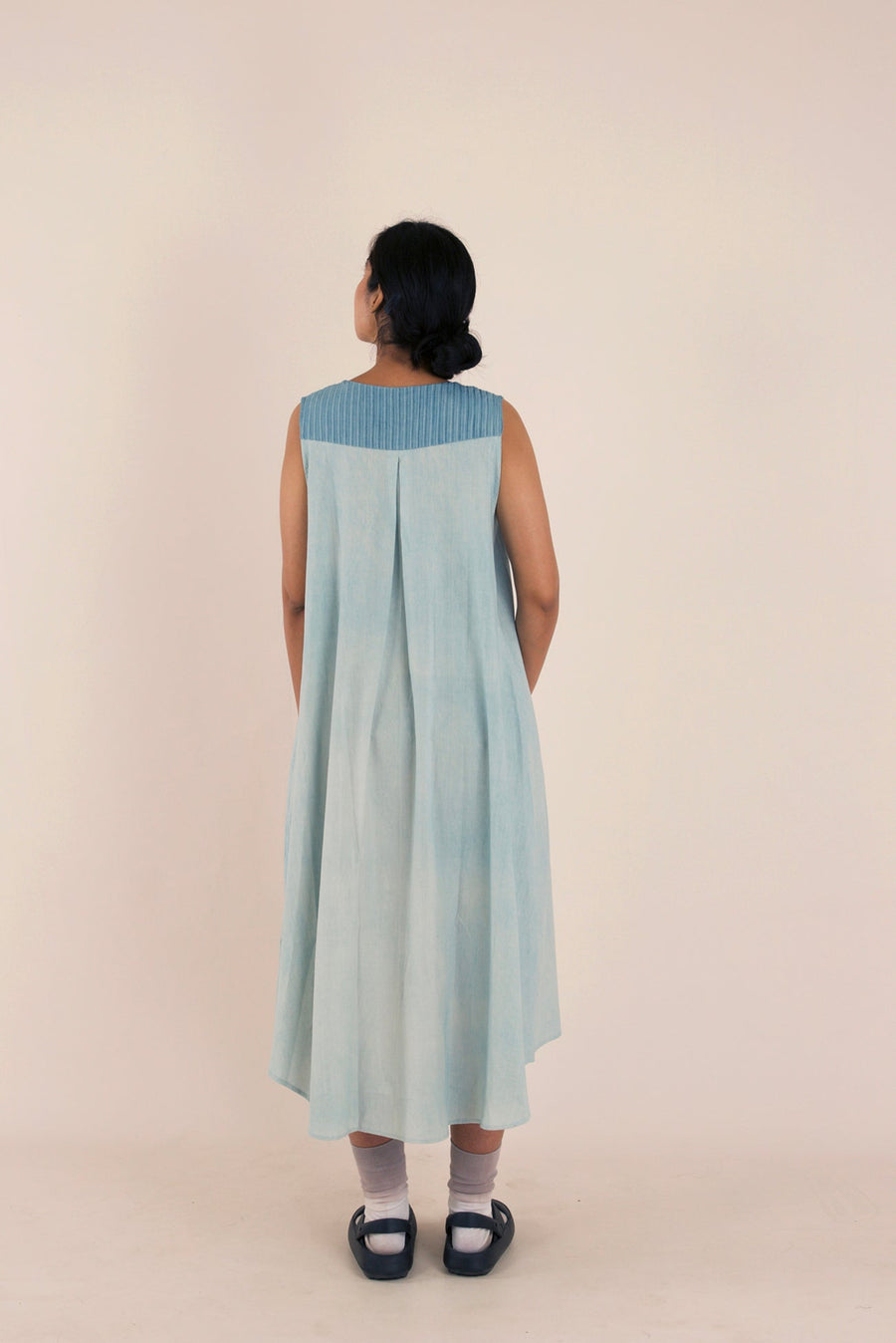 A Model Wearing Blue Pure Cotton Berry Blue Dress, curated by Only Ethikal