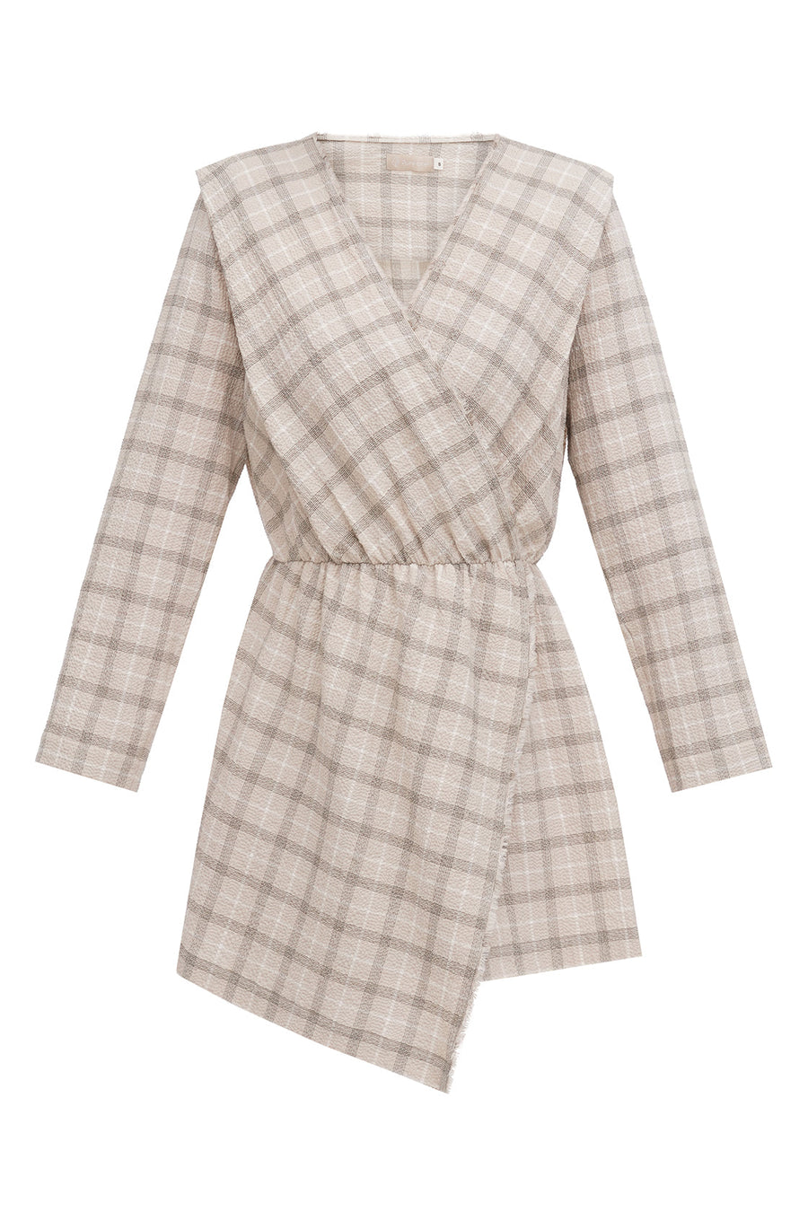 A Model Wearing Beige Organic Cotton Organic check wrinkled dress, curated by Only Ethikal