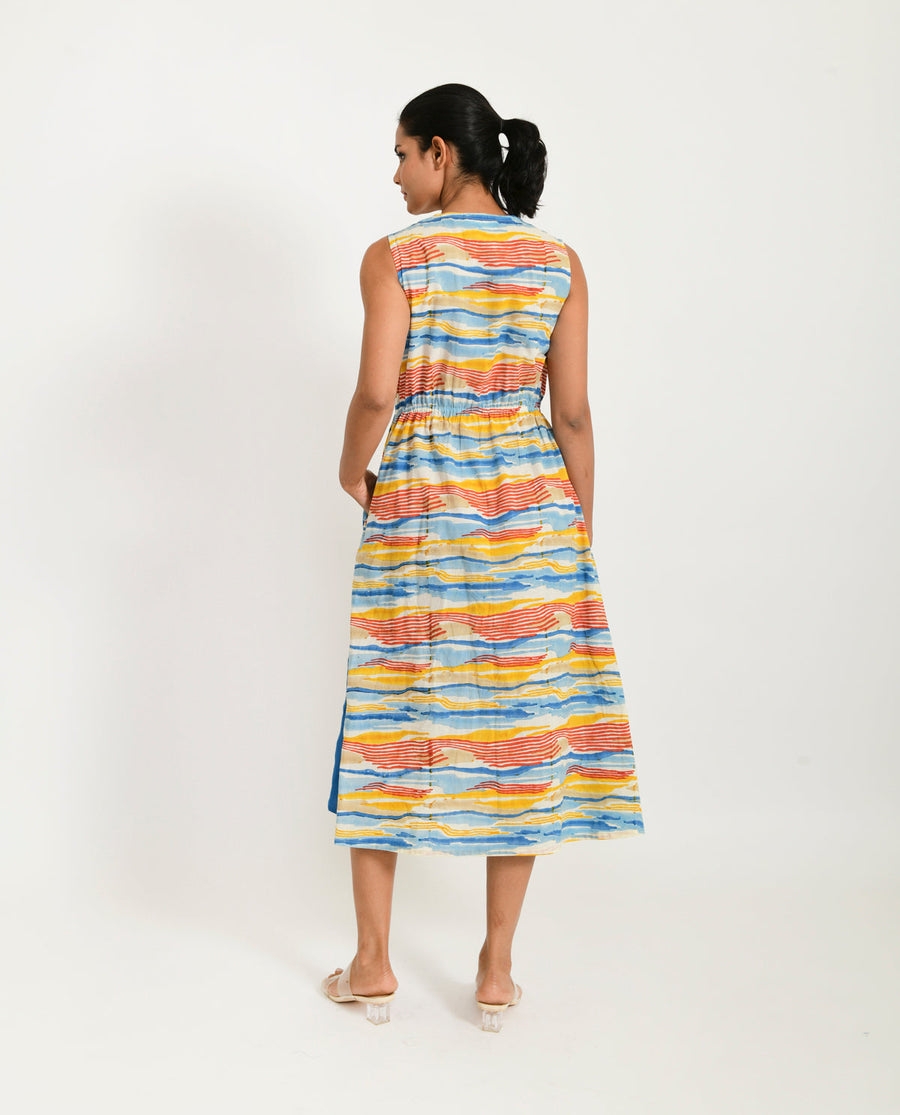 A Model Wearing Multicolor Organic Cotton Wave Zipped Dress , curated by Only Ethikal