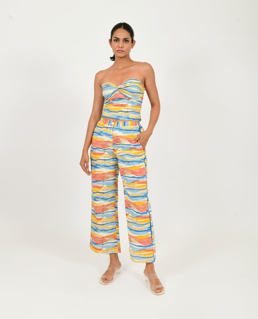 A Model Wearing Multicolor Organic Cotton Wave Tube Top/Pant Co- Ord Set , curated by Only Ethikal