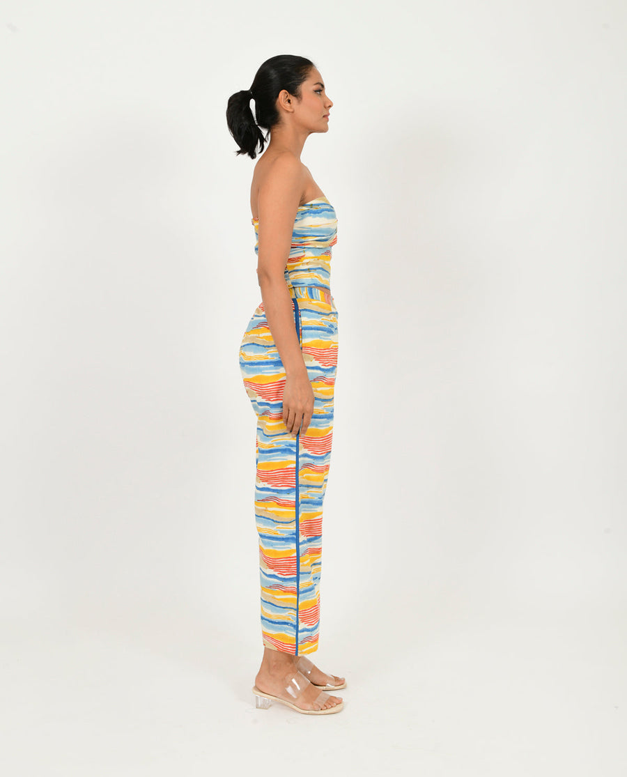 A Model Wearing Multicolor Organic Cotton Wave Tube Top/Pant Co- Ord Set , curated by Only Ethikal