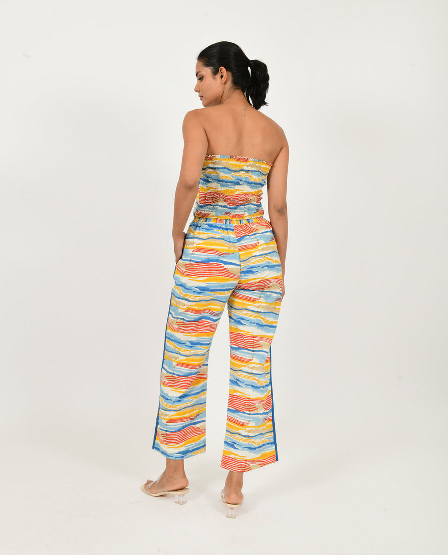 A Model Wearing Multicolor Organic Cotton Wave Tube Top/Pant Co- Ord Set , curated by Only Ethikal