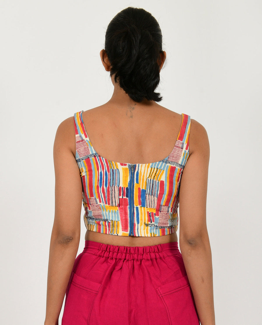 A Model Wearing Multicolor Organic Cotton Scribble Linen Corset , curated by Only Ethikal