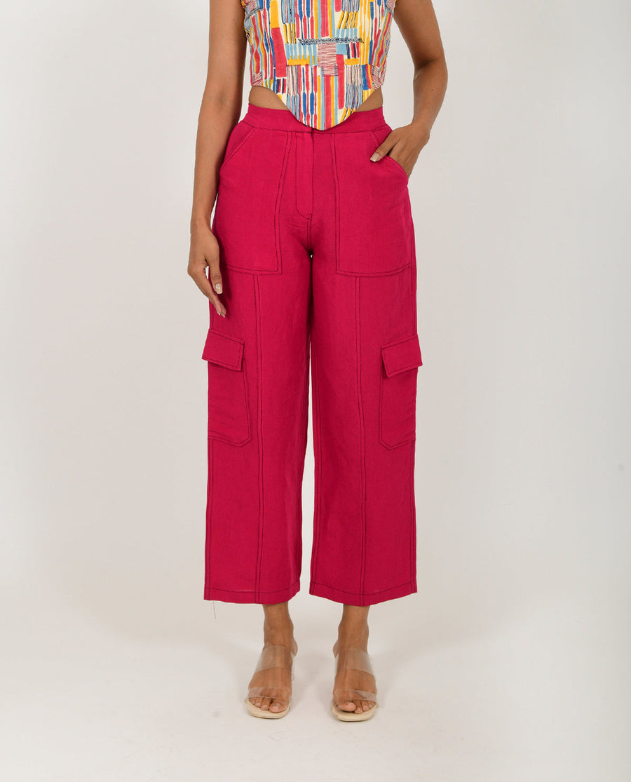 A Model Wearing Multicolor Organic Cotton Linen Corset With Cargo Pants , curated by Only Ethikal