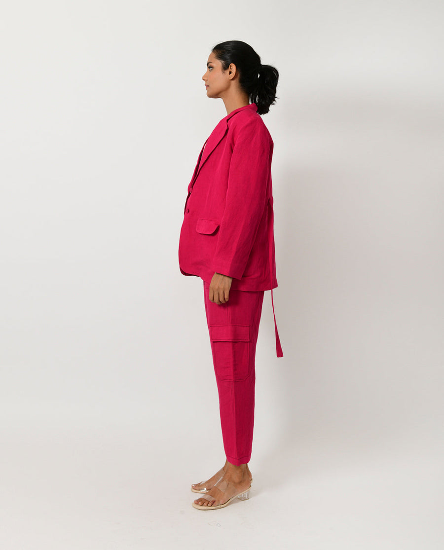 A Model Wearing Multicolor Organic Cotton Viva Magenta Linen Blazer Co -Ord , curated by Only Ethikal