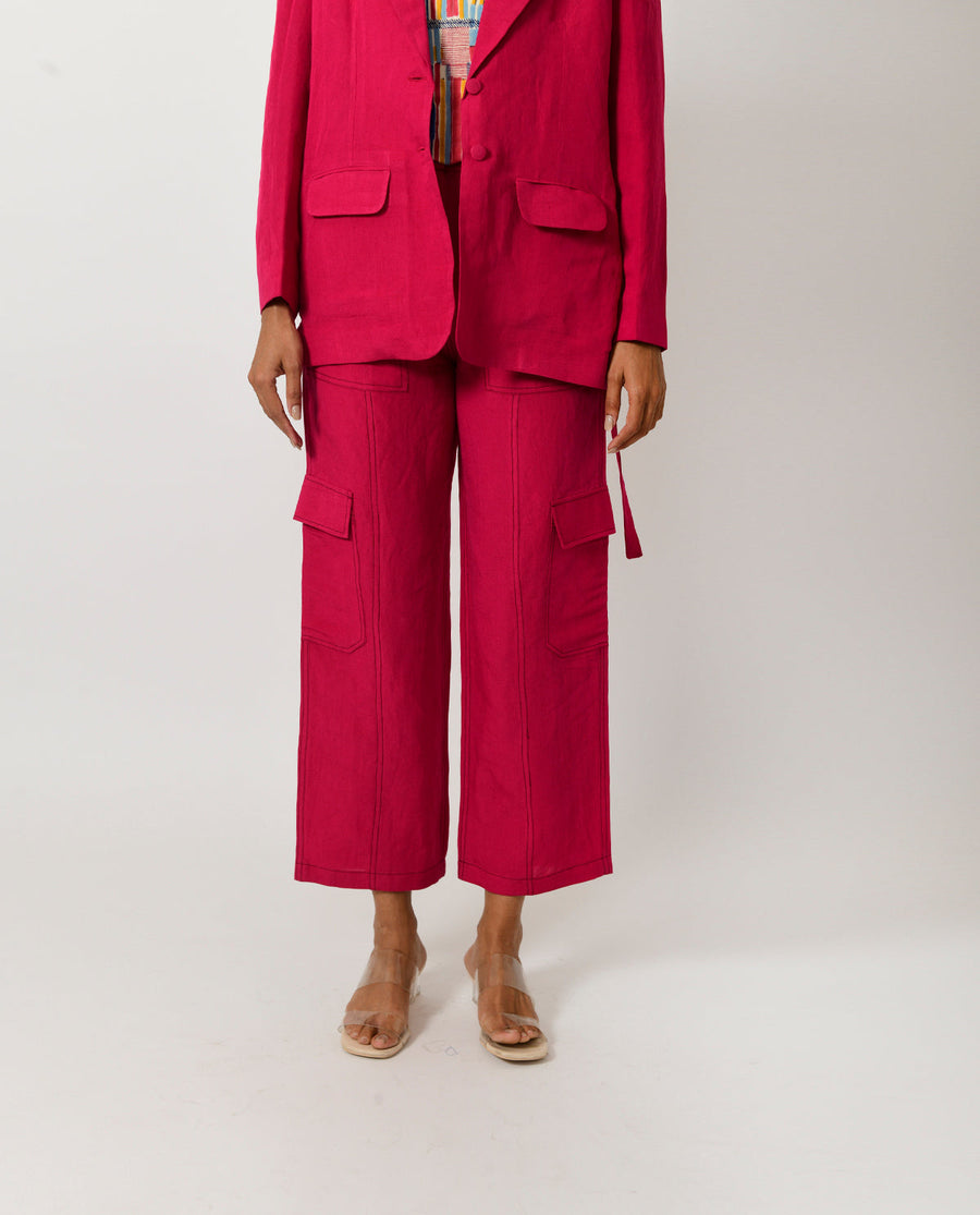 A Model Wearing Multicolor Organic Cotton Viva Magenta Linen Blazer Co -Ord , curated by Only Ethikal