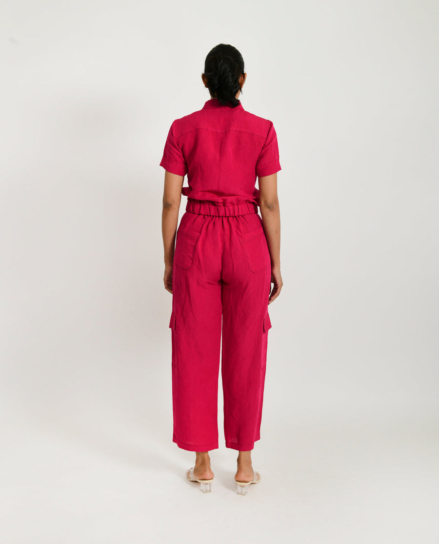 A Model Wearing Pink Organic Cotton Cargo Viva Linen Co- Ord , curated by Only Ethikal