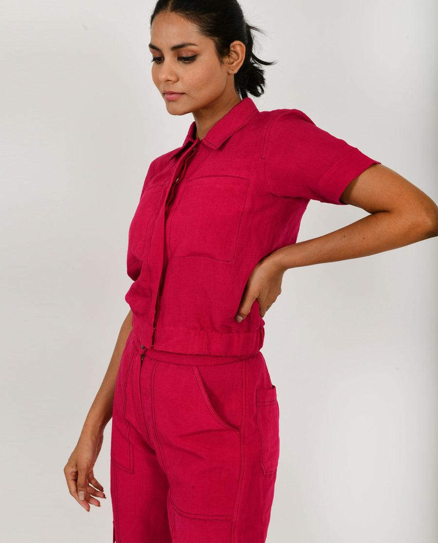 A Model Wearing Pink Organic Cotton Cargo Viva Linen Co- Ord , curated by Only Ethikal