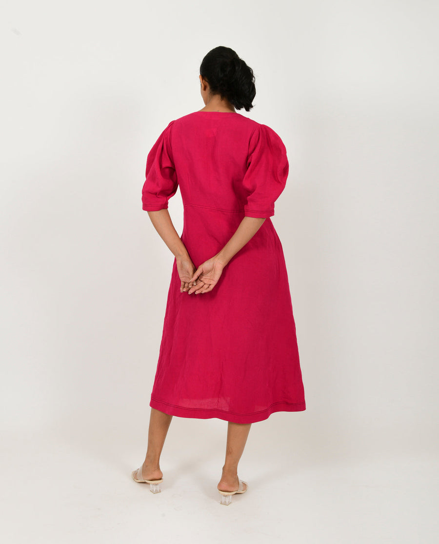 A Model Wearing Pink Organic Cotton Viva Magenta Linen Bell Dress , curated by Only Ethikal