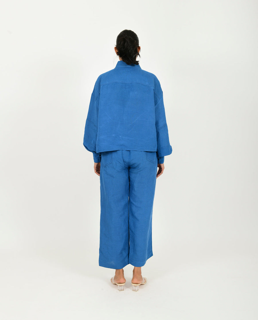 A Model Wearing Blue Organic Cotton Classic Blue Linen Co- Ord Set , curated by Only Ethikal