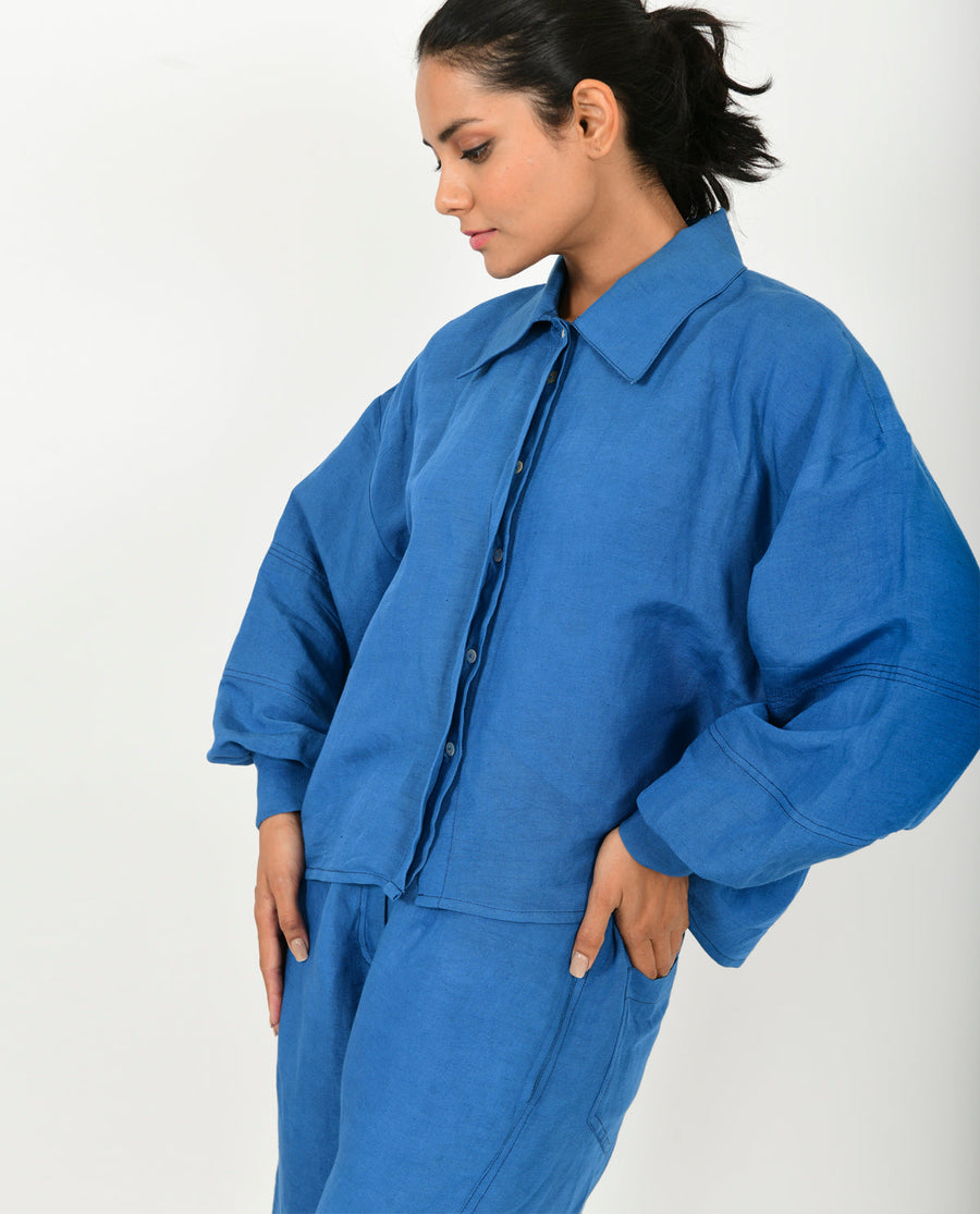 A Model Wearing Blue Organic Cotton Classic Blue Linen Co- Ord Set , curated by Only Ethikal