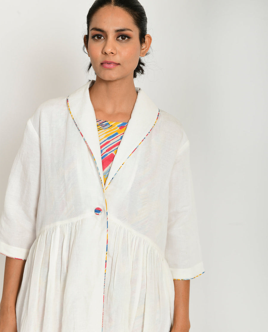 A Model Wearing Multicolor Organic Cotton Offwhite Linen Jacket , curated by Only Ethikal