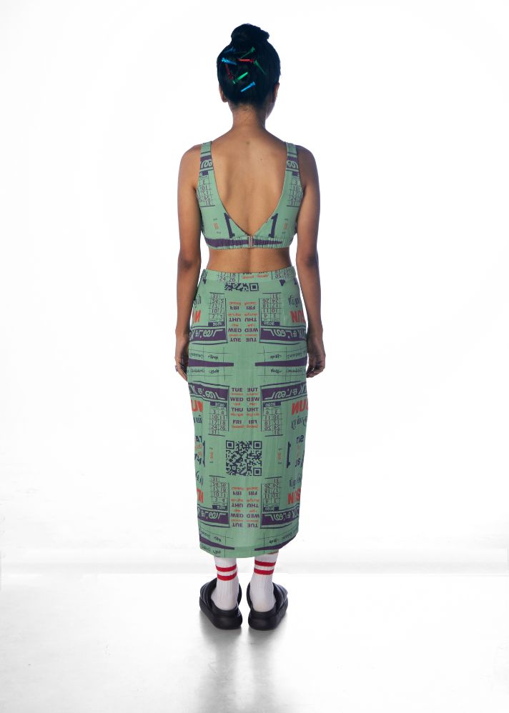 A Model Wearing Green Lyocell Calender Wrapped Pencil Skirt, curated by Only Ethikal