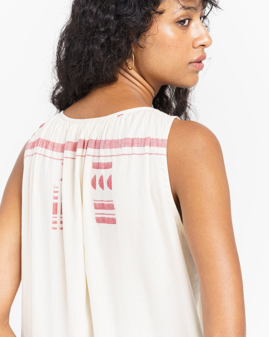 A Model Wearing White Handwoven Cotton Handwoven Jamdani Summer Beach Tunic, curated by Only Ethikal