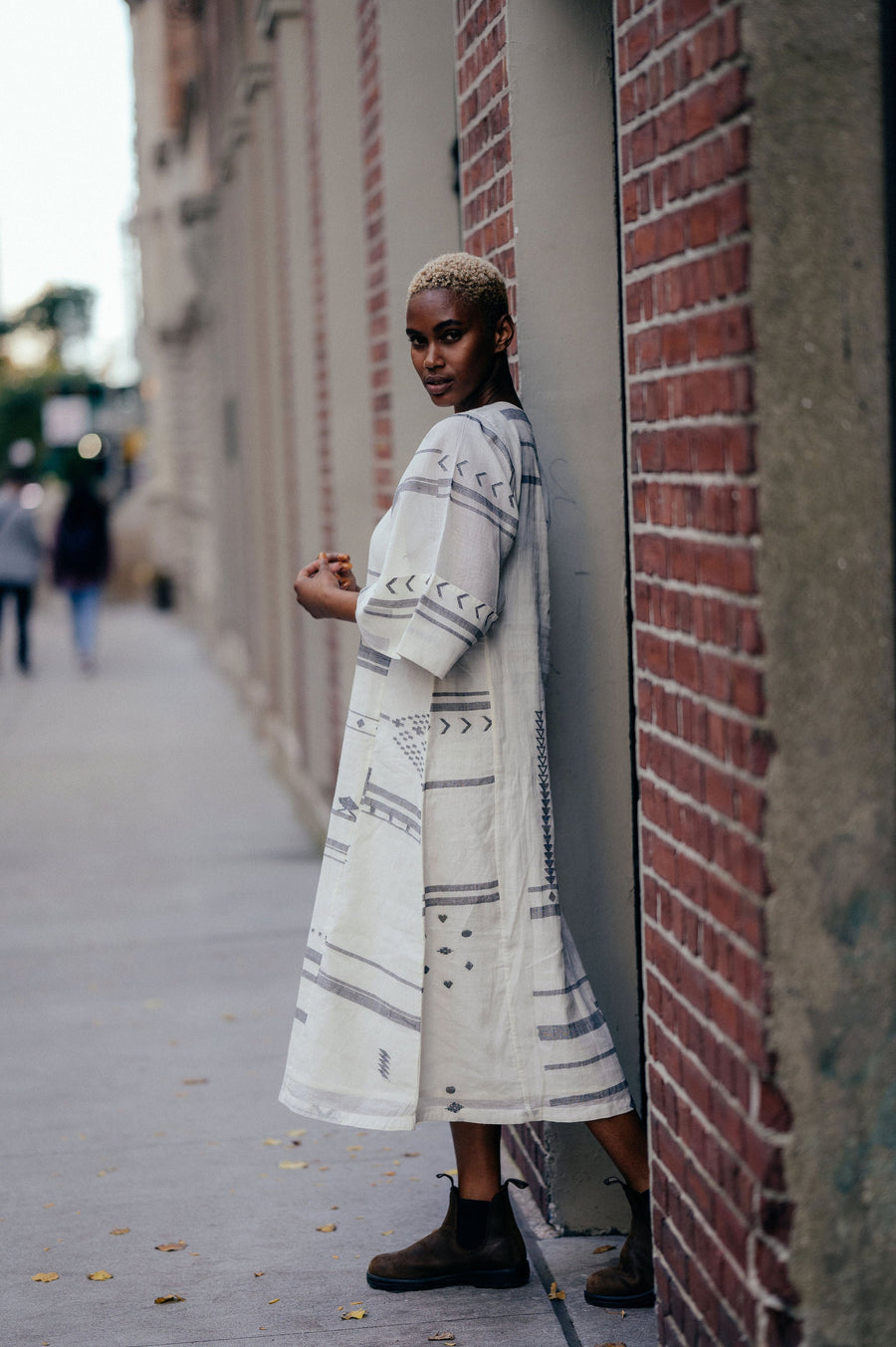 A Model Wearing White Handwoven Cotton Oversized Sleeve Straight-Cut Dress, curated by Only Ethikal
