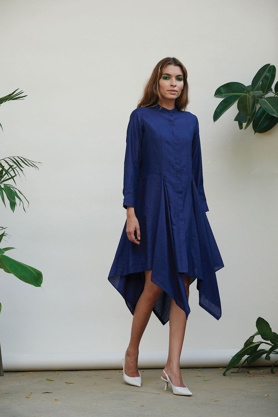 A Model Wearing Blue Cotton Lily Solid Dress, curated by Only Ethikal