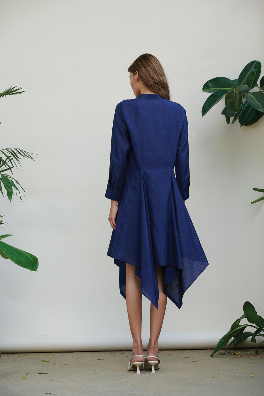 A Model Wearing Blue Cotton Lily Solid Dress, curated by Only Ethikal