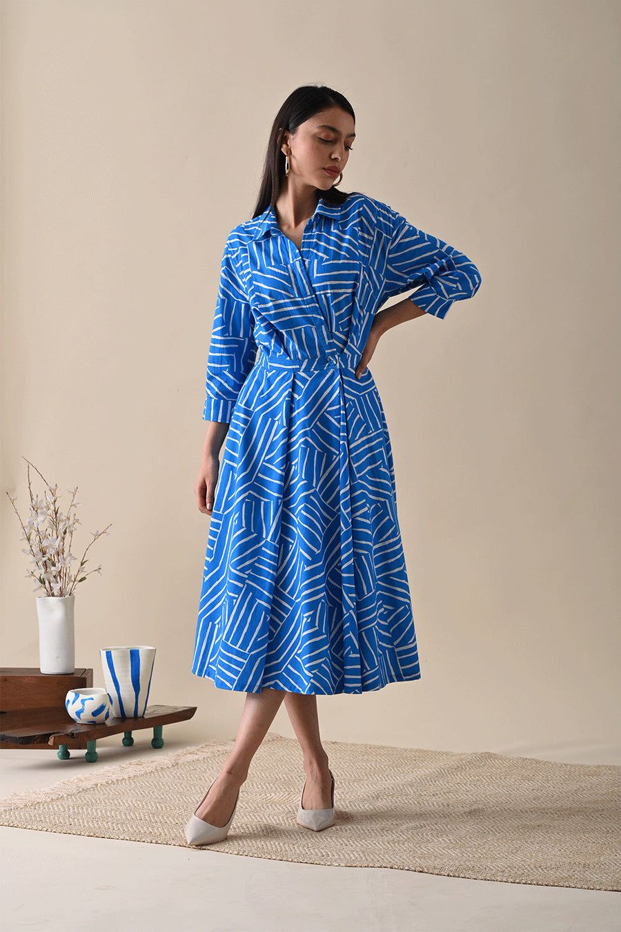 A Model Wearing Blue Pure Cotton Eleanor Print Dress, curated by Only Ethikal