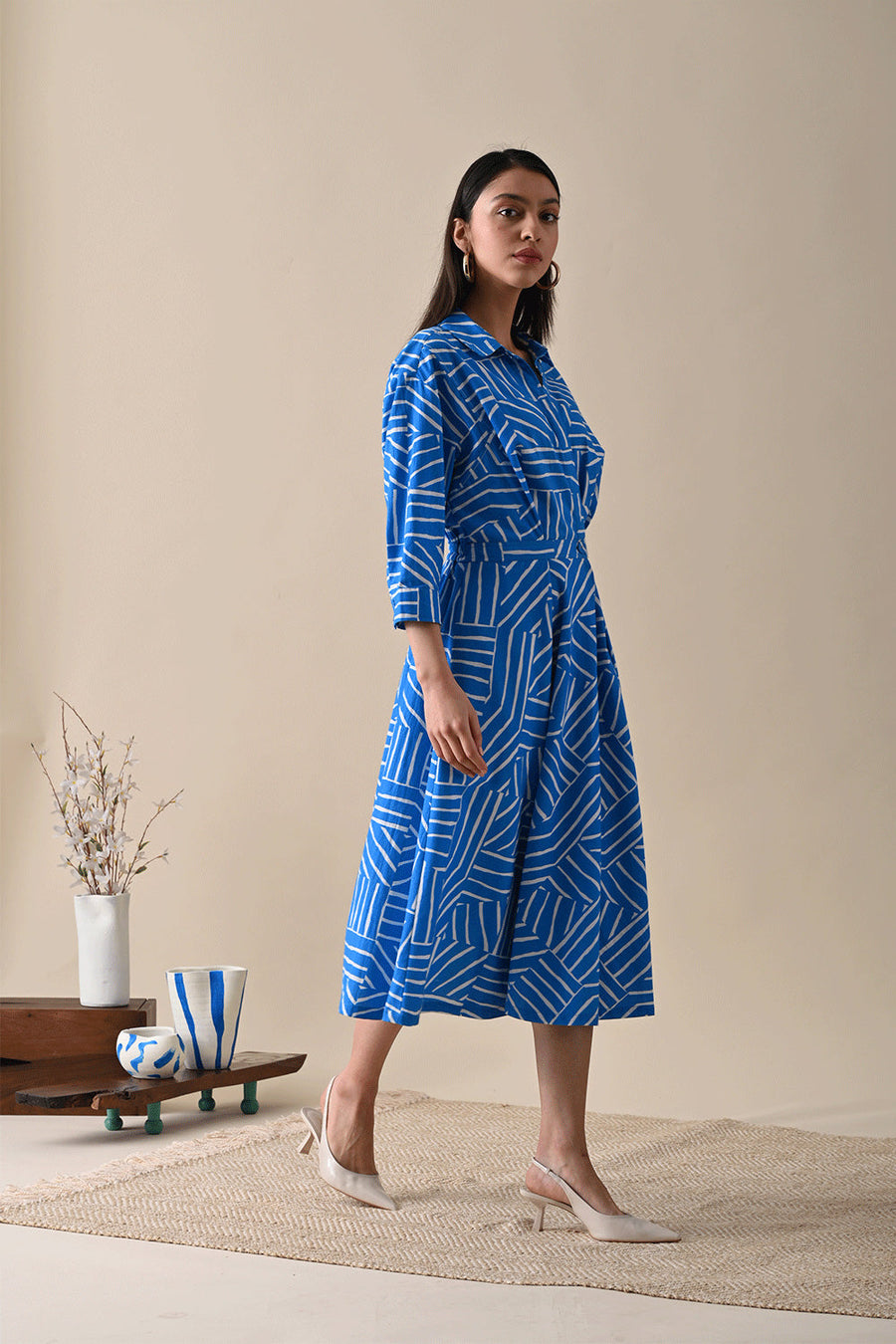 A Model Wearing Blue Pure Cotton Eleanor Print Dress, curated by Only Ethikal