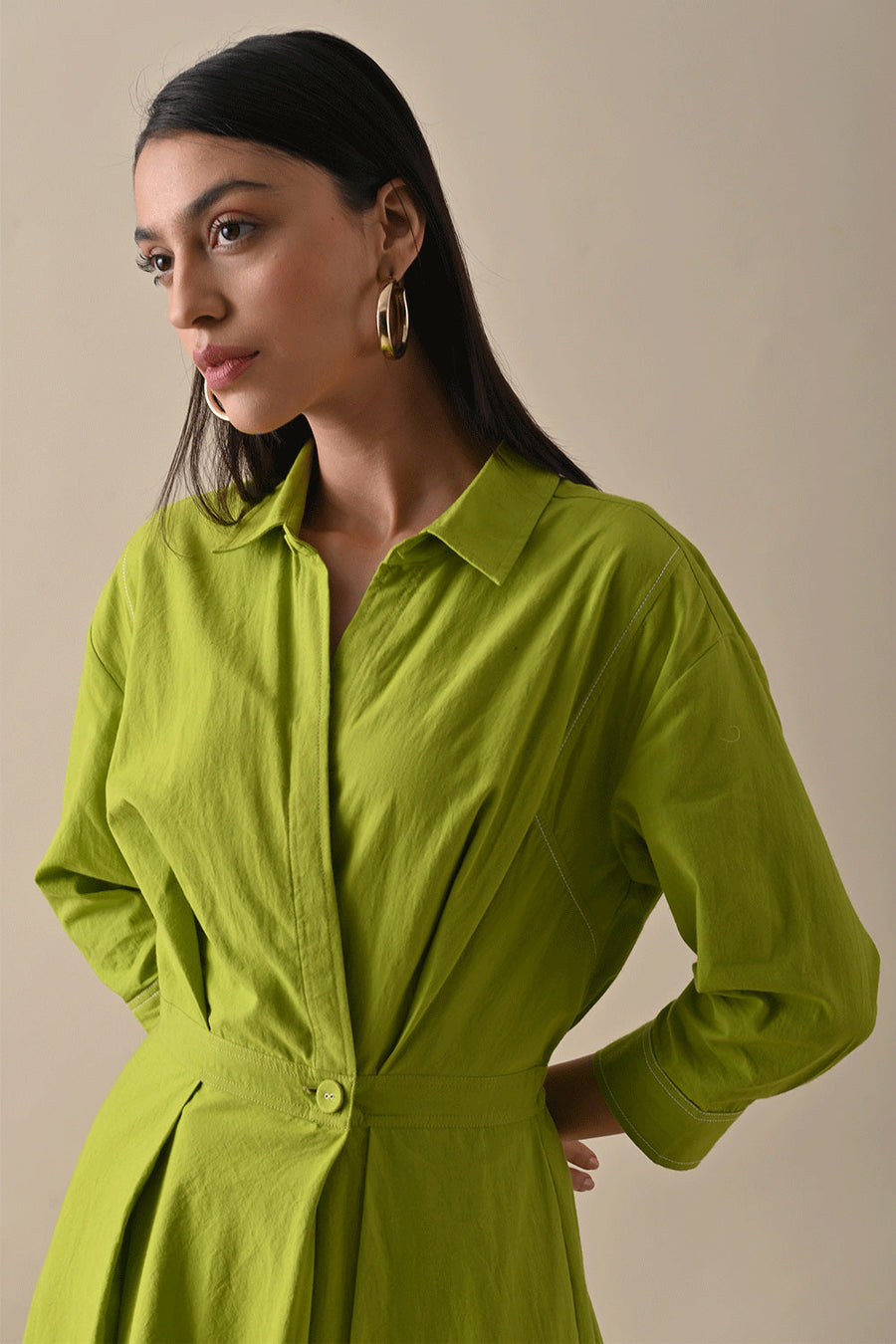 A Model Wearing Green Organic Cotton Eleanor Solid Dress, curated by Only Ethikal