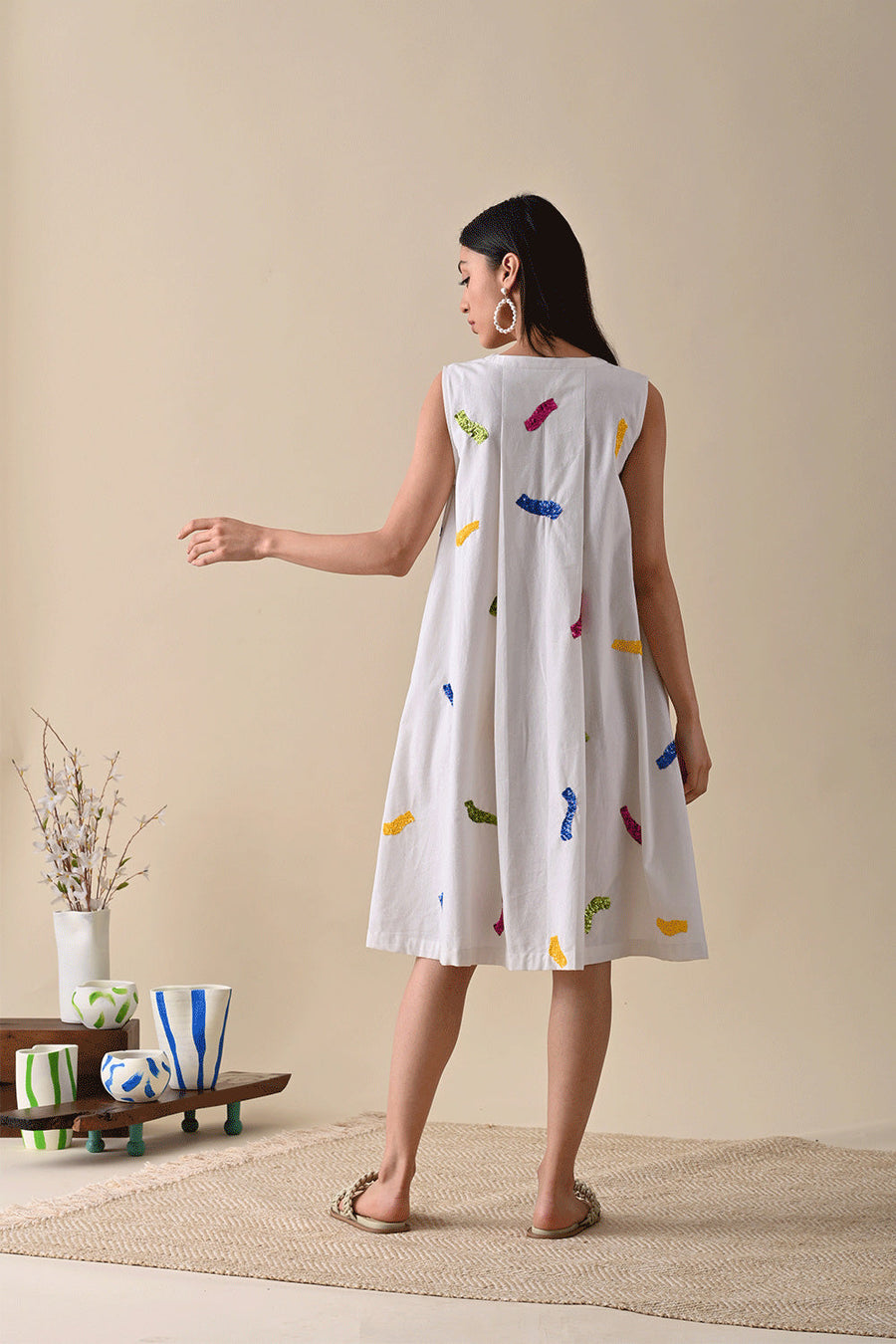 A Model Wearing Multicolor Pure Cotton Sophie Embroidered Dress, curated by Only Ethikal