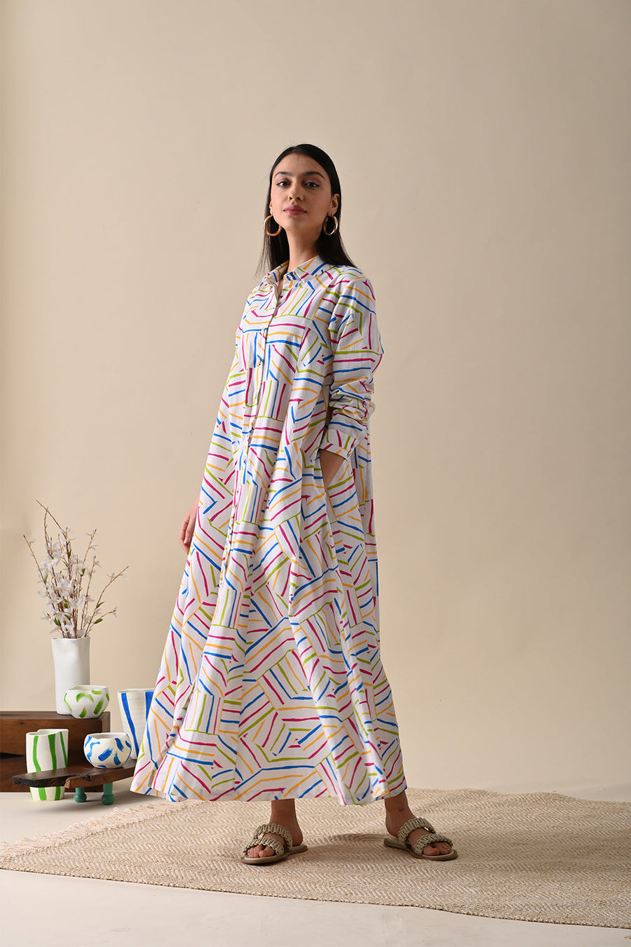 A Model Wearing Multicolor Organic Cotton Lillian Multi Print Dress, curated by Only Ethikal