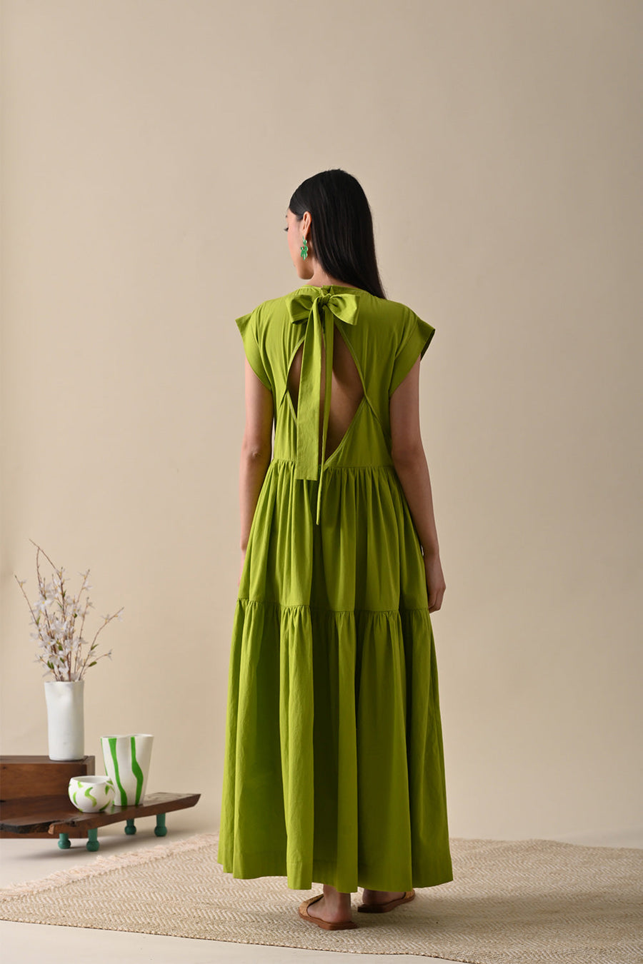 A Model Wearing Green Organic Cotton Vivian Dress, curated by Only Ethikal