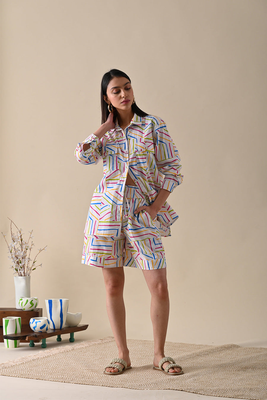 A Model Wearing Multicolor Organic Cotton Zoey Print Co-Ord, curated by Only Ethikal
