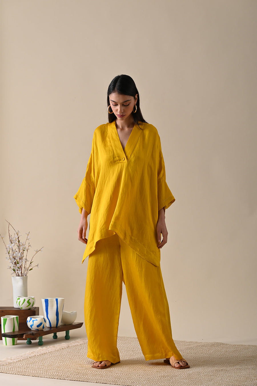 A Model Wearing Yellow Modal Satin Vita Co-Ord, curated by Only Ethikal