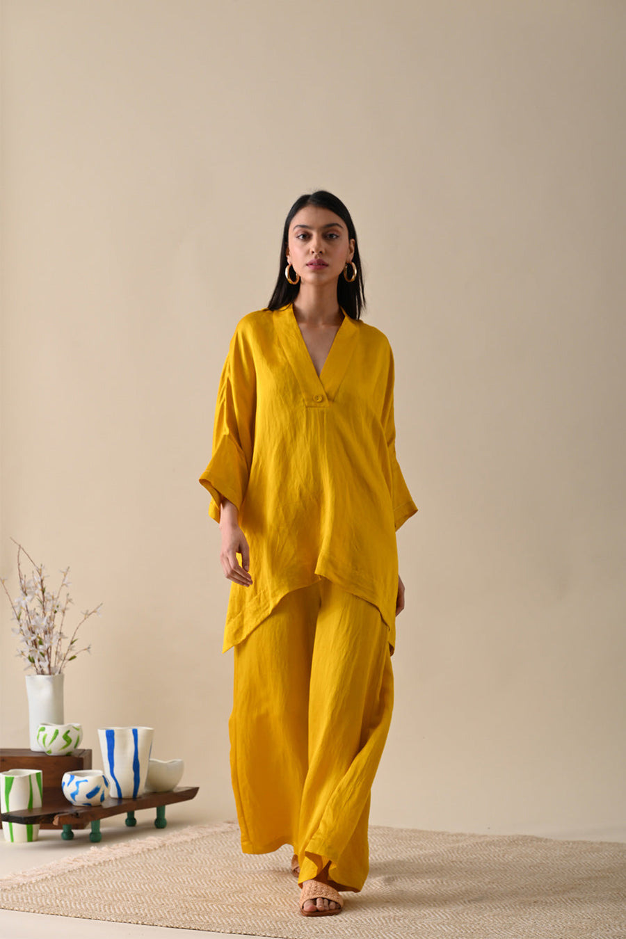 A Model Wearing Yellow Modal Satin Vita Top, curated by Only Ethikal