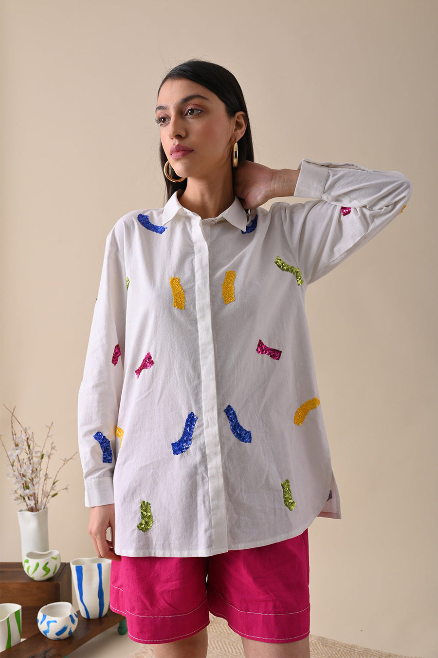 A Model Wearing Multicolor Pure Cotton Dream Embroidered Top, curated by Only Ethikal