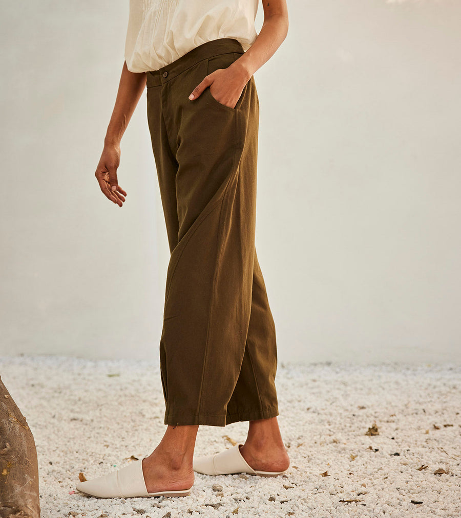 A Model Wearing White Pure Cotton Olive Dreams Trouser, curated by Only Ethikal