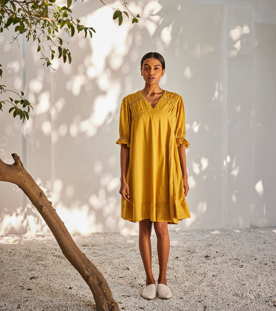 A Model Wearing Yellow Pure Cotton Warm Afternoon Dress, curated by Only Ethikal