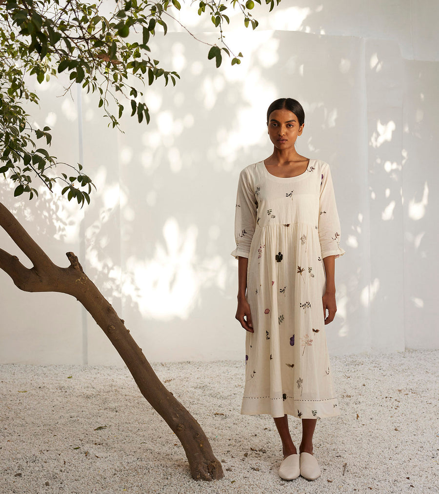 A Model Wearing Multicolor Pure Cotton Botanical Dress, curated by Only Ethikal