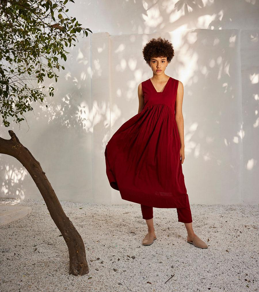 A Model Wearing Red Pure Cotton Scarlet Co-Ord Set, curated by Only Ethikal