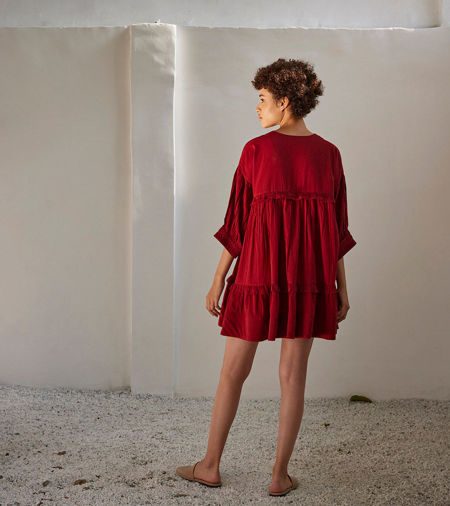 A Model Wearing Red Pure Cotton Crimson Love Dress, curated by Only Ethikal