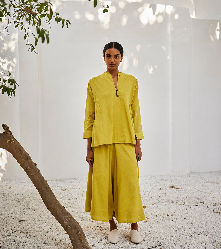 A Model Wearing Yellow Pure Cotton Corn Co-Ord Set, curated by Only Ethikal