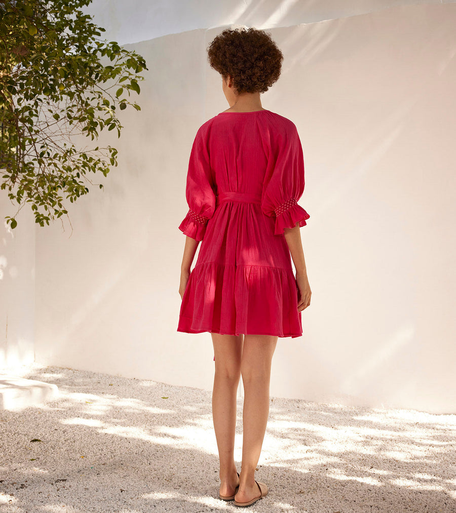 A Model Wearing Pink Pure Cotton First Love Wrap Dress, curated by Only Ethikal