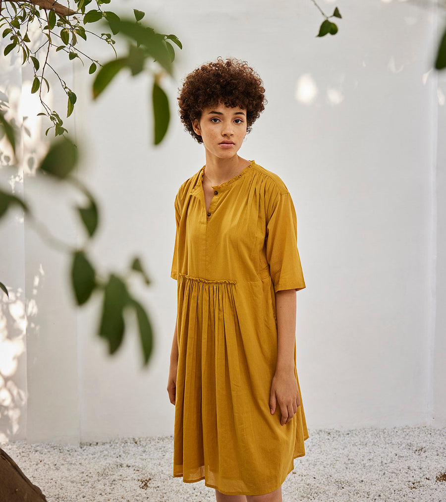 A Model Wearing Yellow Pure Cotton Love Burns Dress, curated by Only Ethikal