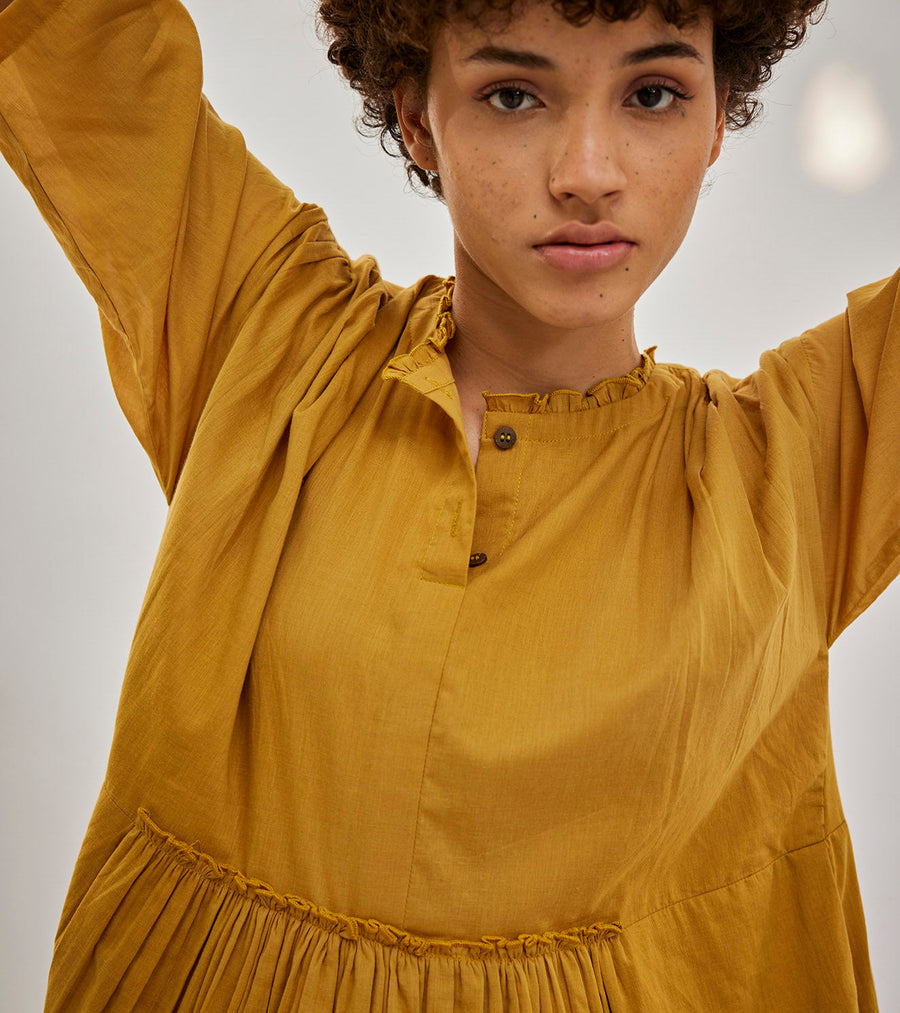 A Model Wearing Yellow Pure Cotton Love Burns Dress, curated by Only Ethikal