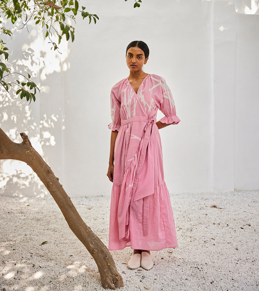 A Model Wearing Pink Pure Cotton Tale Untold Dress, curated by Only Ethikal