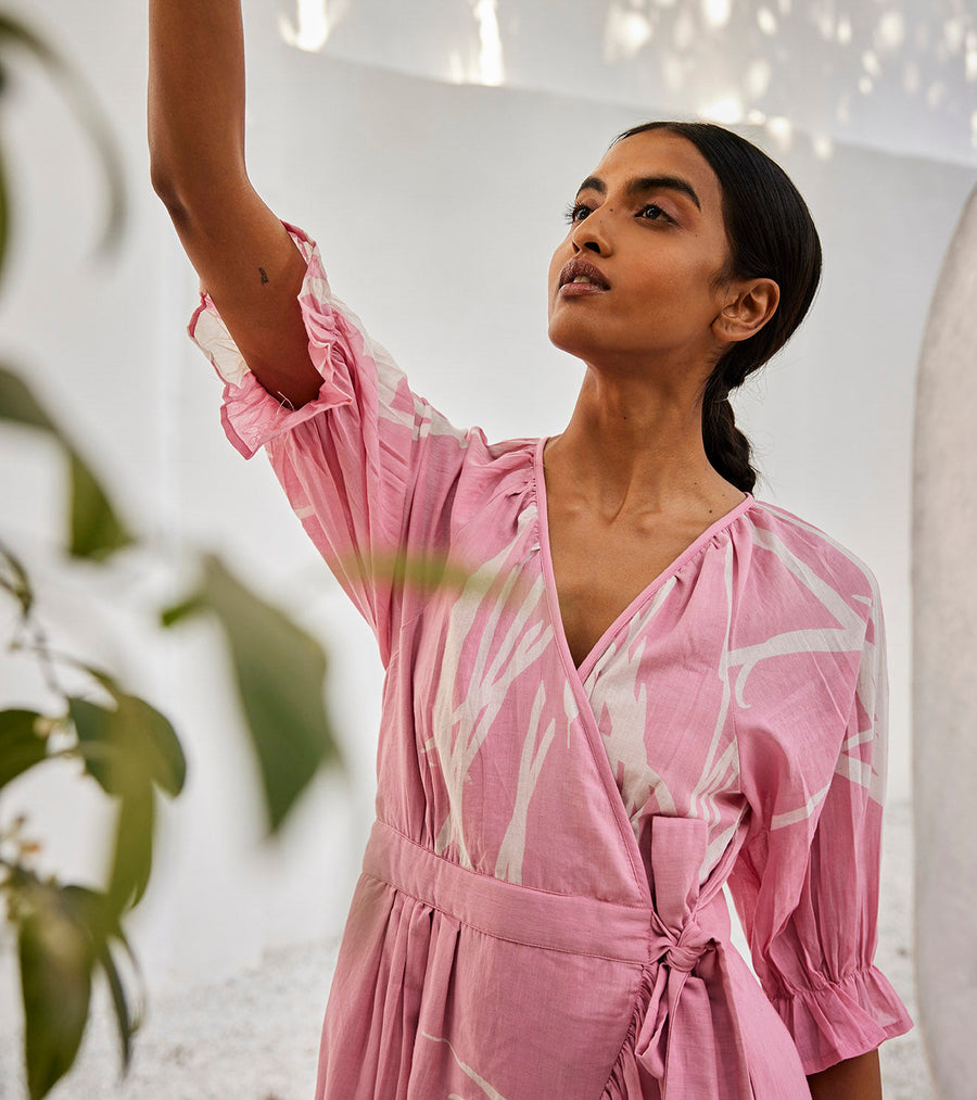 A Model Wearing Pink Pure Cotton Tale Untold Dress, curated by Only Ethikal