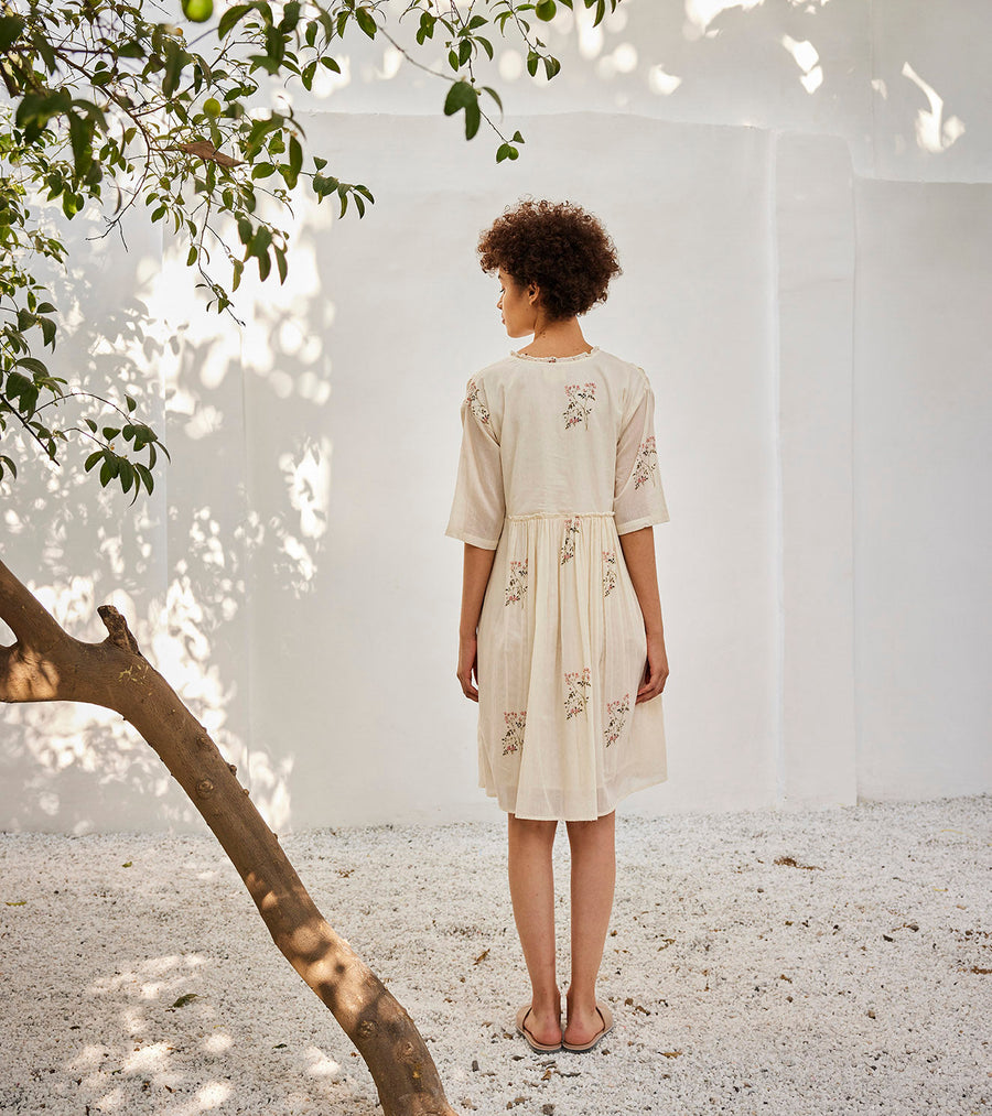 A Model Wearing White Pure Cotton Dripping Love Dress, curated by Only Ethikal