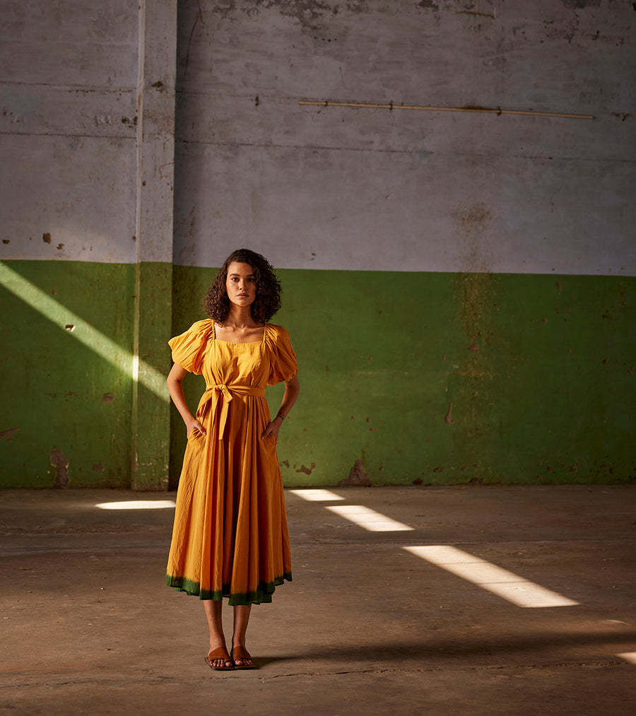 A Model Wearing Yellow Pure Cotton Simmering Sunshine, curated by Only Ethikal